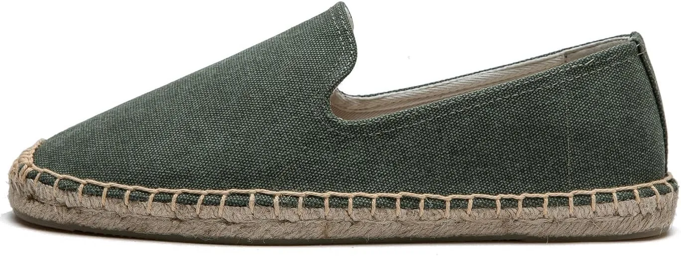 U-lite Men's Classic Suede Canvas Round Cap Toe Espadrilles Loafers Pure Color Slip On Comfortable Flats Shoes