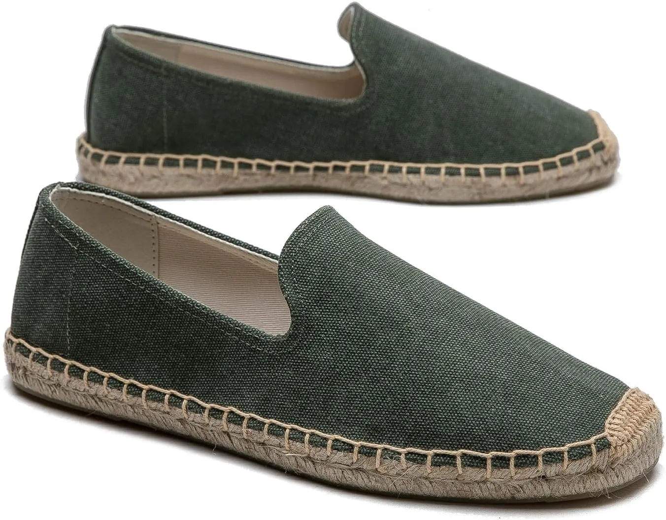 U-lite Men's Classic Suede Canvas Round Cap Toe Espadrilles Loafers Pure Color Slip On Comfortable Flats Shoes