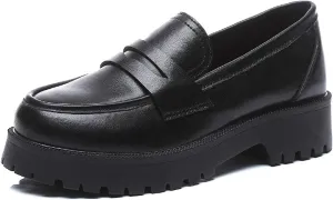U-lite Women's Classic Simple Mid Heel Oxfords Penny Loafers Comfortable Slip On Dress Shoes