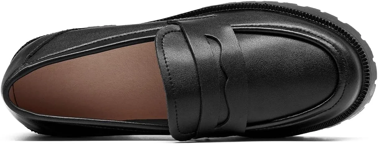 U-lite Women's Classic Simple Mid Heel Oxfords Penny Loafers Comfortable Slip On Dress Shoes