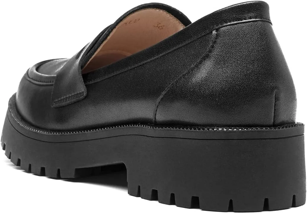 U-lite Women's Classic Simple Mid Heel Oxfords Penny Loafers Comfortable Slip On Dress Shoes