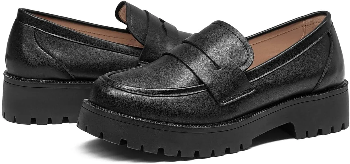 U-lite Women's Classic Simple Mid Heel Oxfords Penny Loafers Comfortable Slip On Dress Shoes