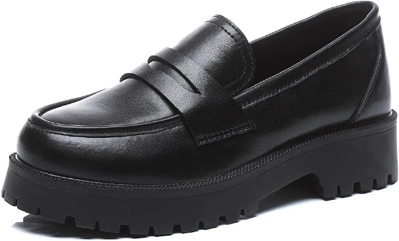 U-lite Women's Classic Simple Mid Heel Oxfords Penny Loafers Comfortable Slip On Dress Shoes