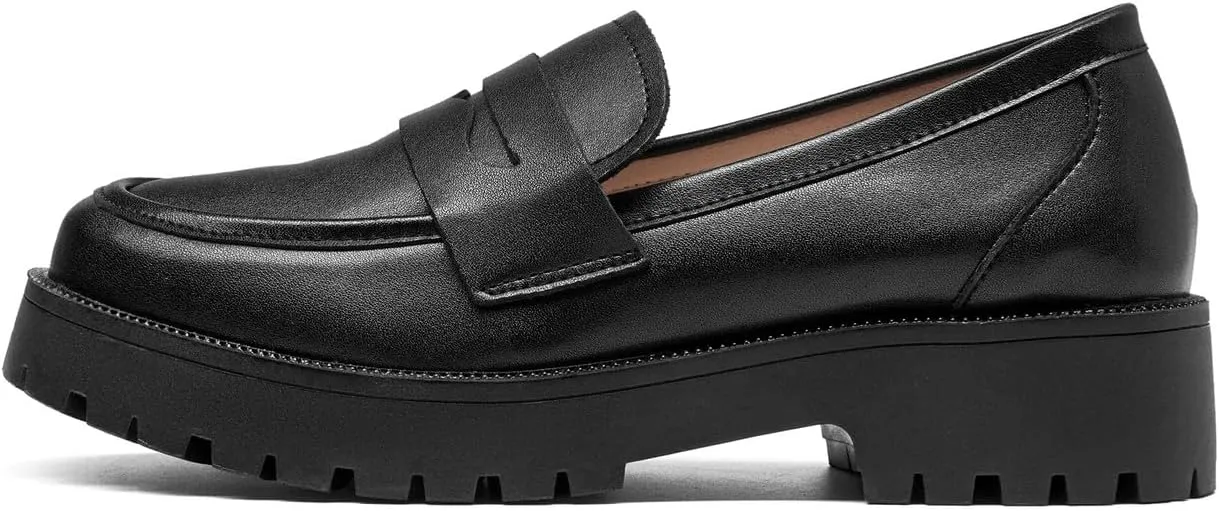 U-lite Women's Classic Simple Mid Heel Oxfords Penny Loafers Comfortable Slip On Dress Shoes