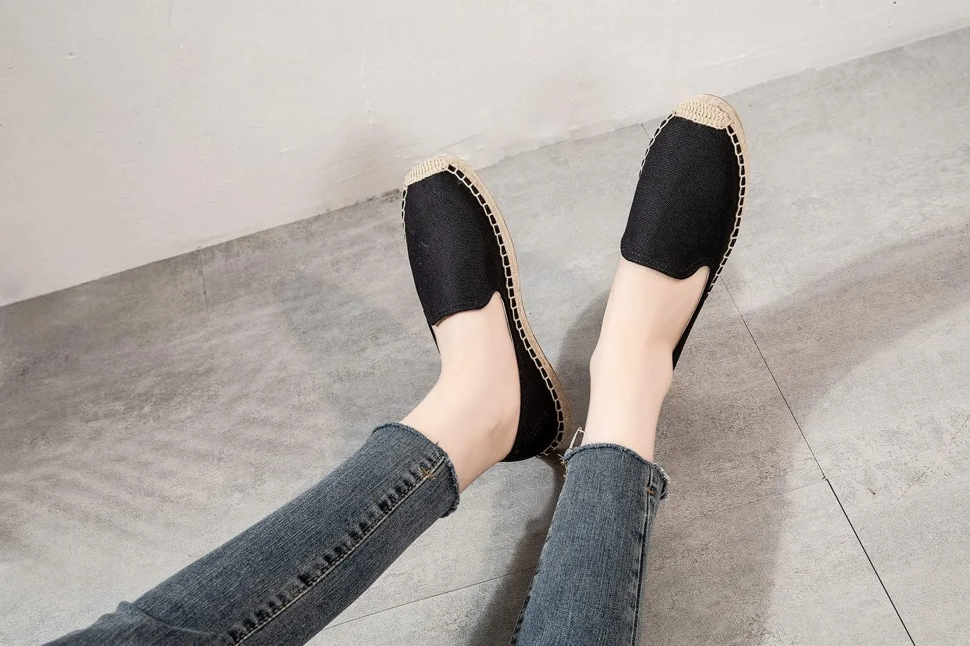 U-lite Women's Classic Slip on Flat Shoes Casual Cap-Toe Platform Simple Espadrille Canvas Loafers