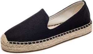 U-lite Women's Classic Slip on Flat Shoes Casual Cap-Toe Platform Simple Espadrille Canvas Loafers