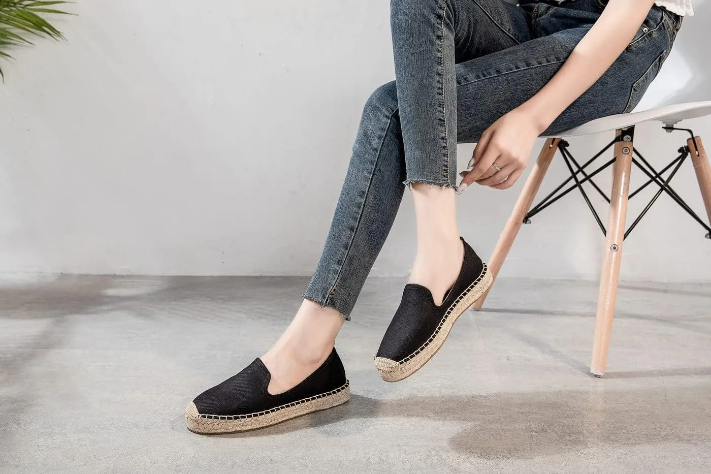 U-lite Women's Classic Slip on Flat Shoes Casual Cap-Toe Platform Simple Espadrille Canvas Loafers