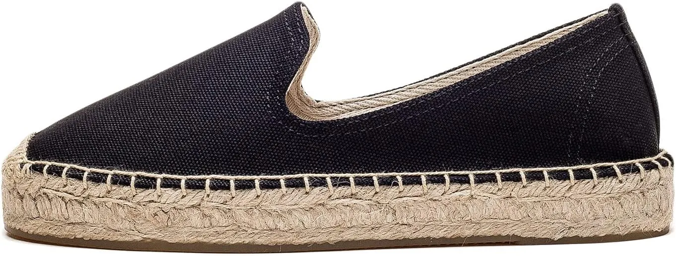 U-lite Women's Classic Slip on Flat Shoes Casual Cap-Toe Platform Simple Espadrille Canvas Loafers