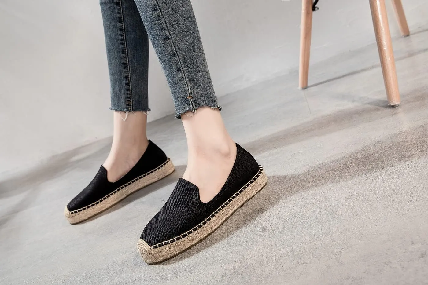 U-lite Women's Classic Slip on Flat Shoes Casual Cap-Toe Platform Simple Espadrille Canvas Loafers