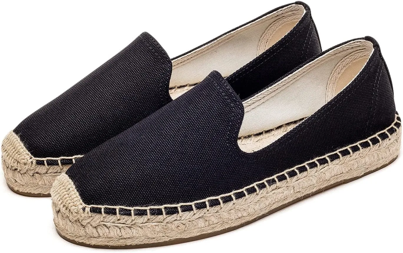U-lite Women's Classic Slip on Flat Shoes Casual Cap-Toe Platform Simple Espadrille Canvas Loafers