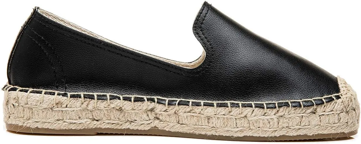 U-lite Women's Round-Toe Classic Flat Cap-Toe Slip ons Simple Espadrilles Leather Loafers