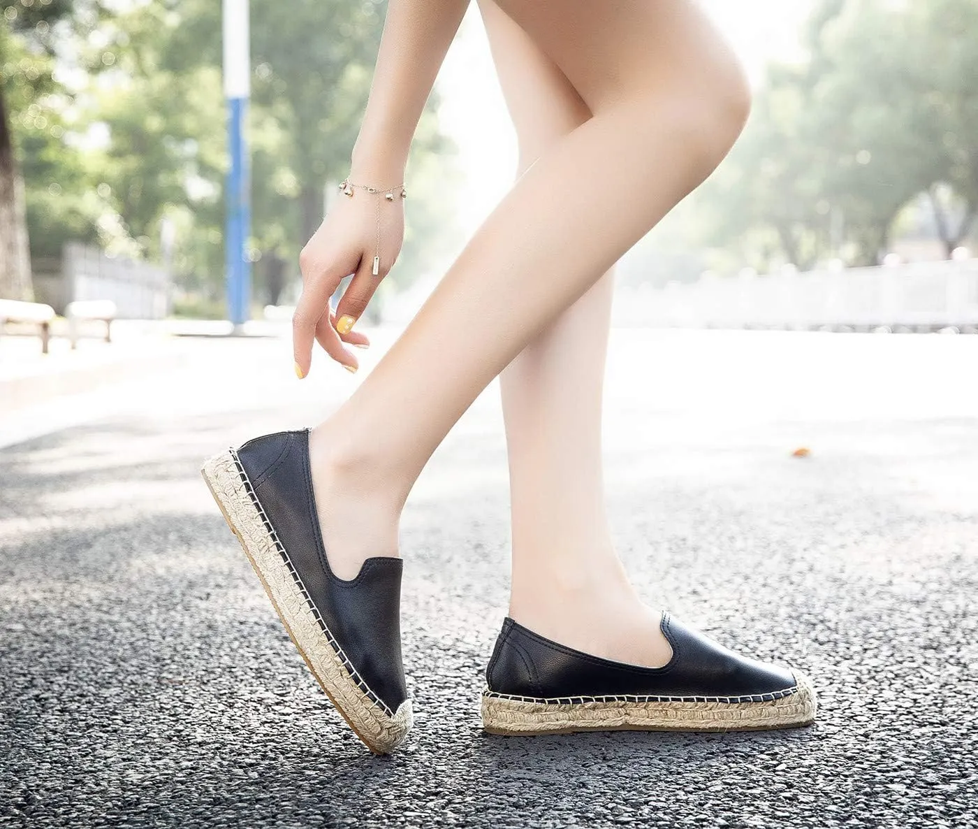 U-lite Women's Round-Toe Classic Flat Cap-Toe Slip ons Simple Espadrilles Leather Loafers