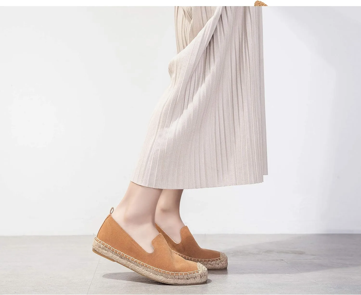 U-lite Women's Round-Toe Classic Flat Cap-Toe Slip ons Simple Espadrilles Leather Loafers