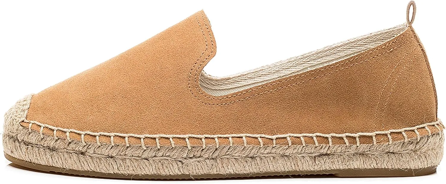 U-lite Women's Round-Toe Classic Flat Cap-Toe Slip ons Simple Espadrilles Leather Loafers