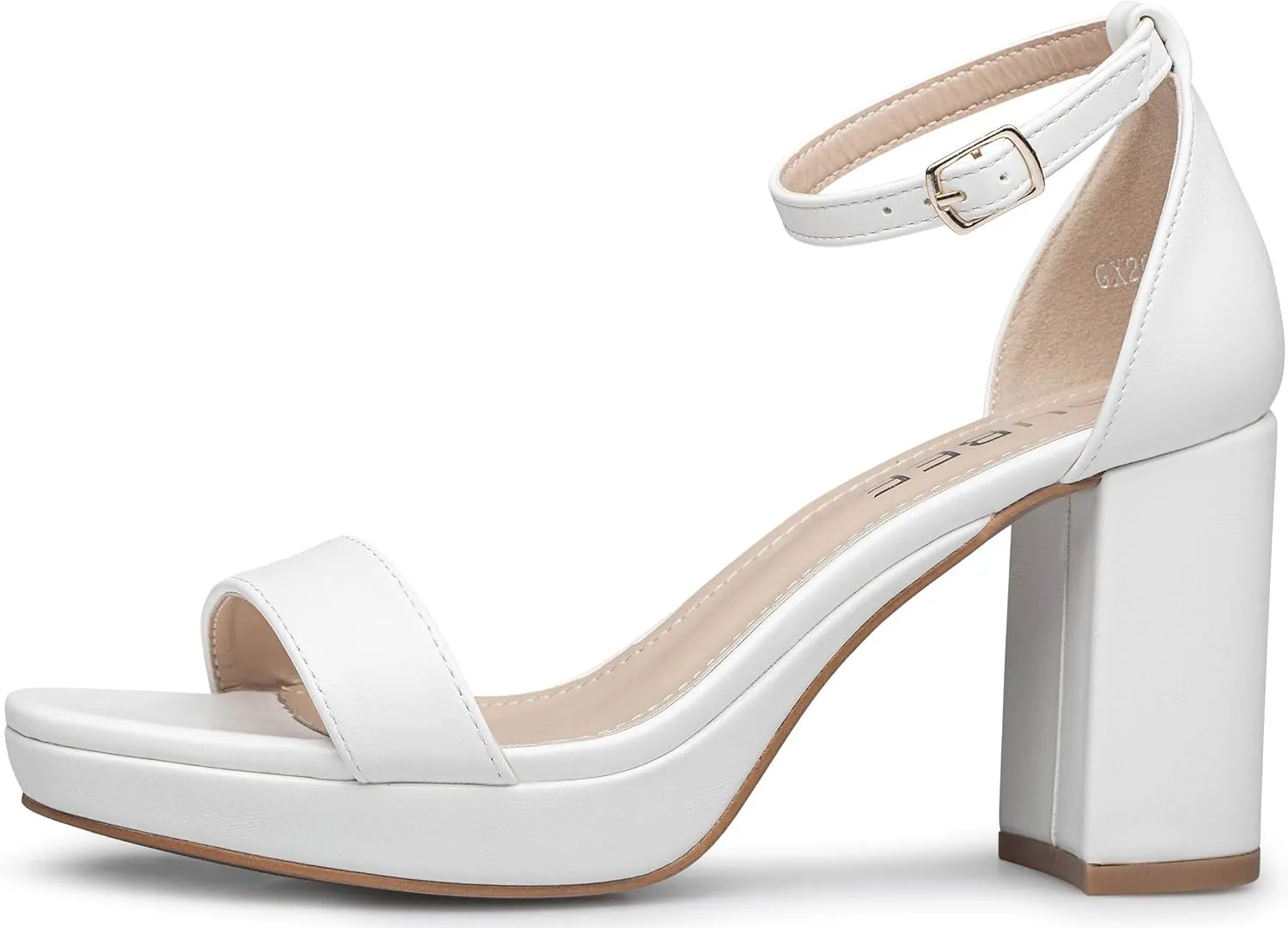 UBEE Nude High Heels Women's open toe ankle strap Thick heel Pump Sandals Party wedding Buckle Sandals