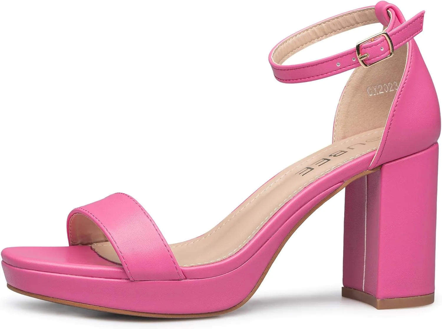 UBEE Nude High Heels Women's open toe ankle strap Thick heel Pump Sandals Party wedding Buckle Sandals
