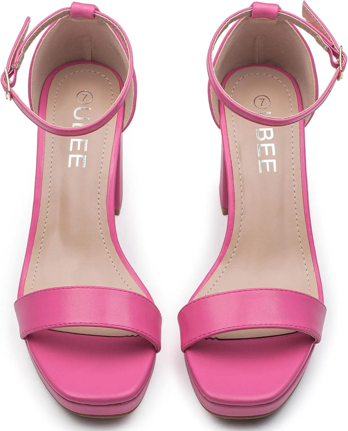 UBEE Nude High Heels Women's open toe ankle strap Thick heel Pump Sandals Party wedding Buckle Sandals