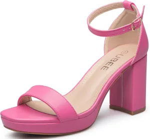 UBEE Nude High Heels Women's open toe ankle strap Thick heel Pump Sandals Party wedding Buckle Sandals