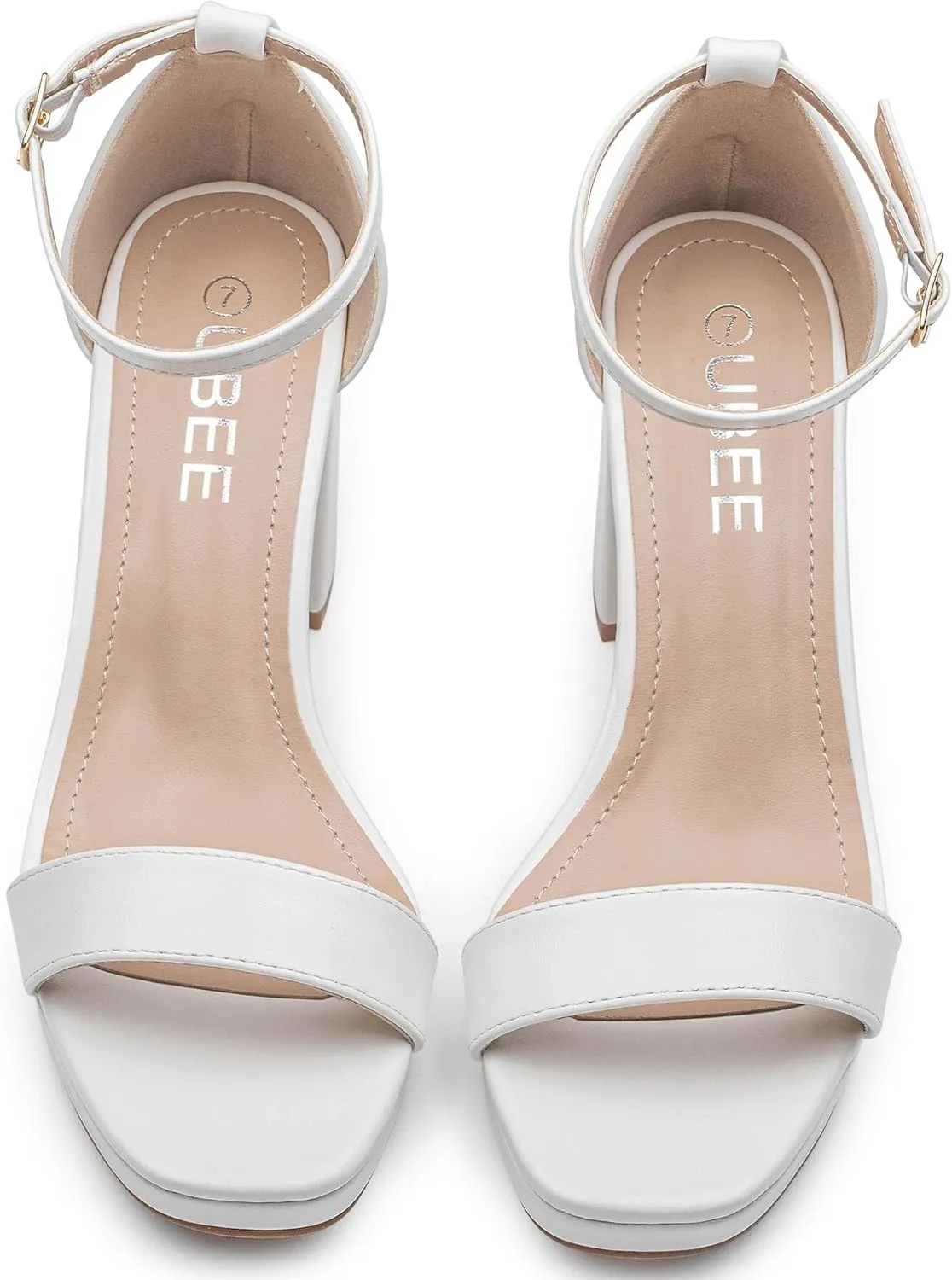 UBEE Nude High Heels Women's open toe ankle strap Thick heel Pump Sandals Party wedding Buckle Sandals