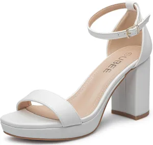 UBEE Nude High Heels Women's open toe ankle strap Thick heel Pump Sandals Party wedding Buckle Sandals