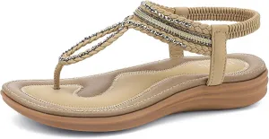 UBFEN Womens Bohemian Flat Sandals With Back Strap Summer Beach Comfortable Bling