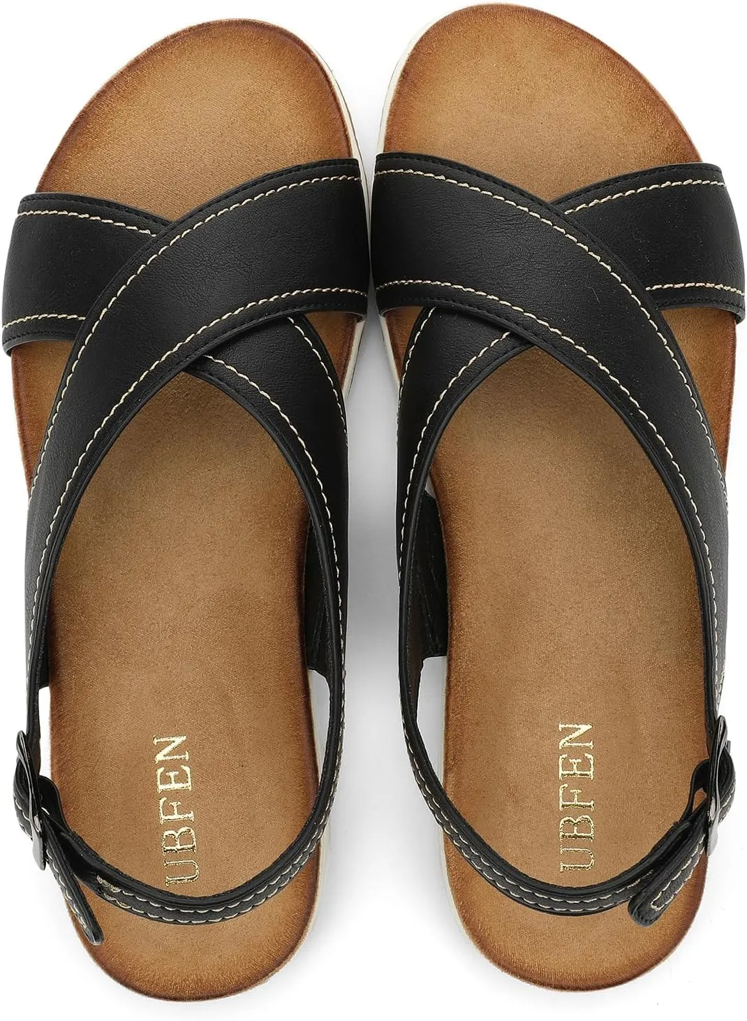 UBFEN Womens Flat Sandals Arch Support Open Toe Adjustable Slingback Cross Strap Dressy Casual Comfortable Summer Shoes