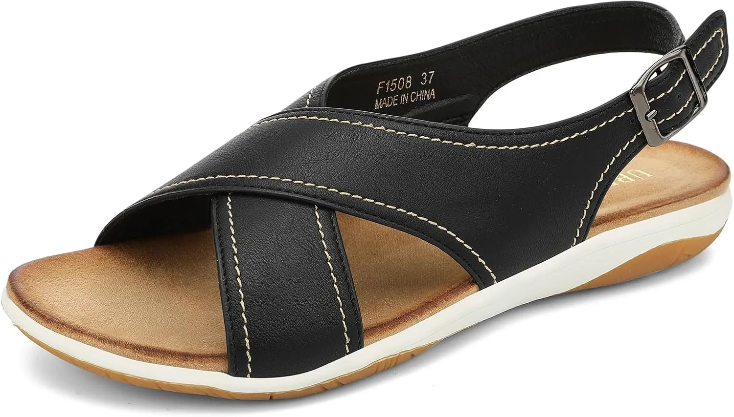 UBFEN Womens Flat Sandals Arch Support Open Toe Adjustable Slingback Cross Strap Dressy Casual Comfortable Summer Shoes