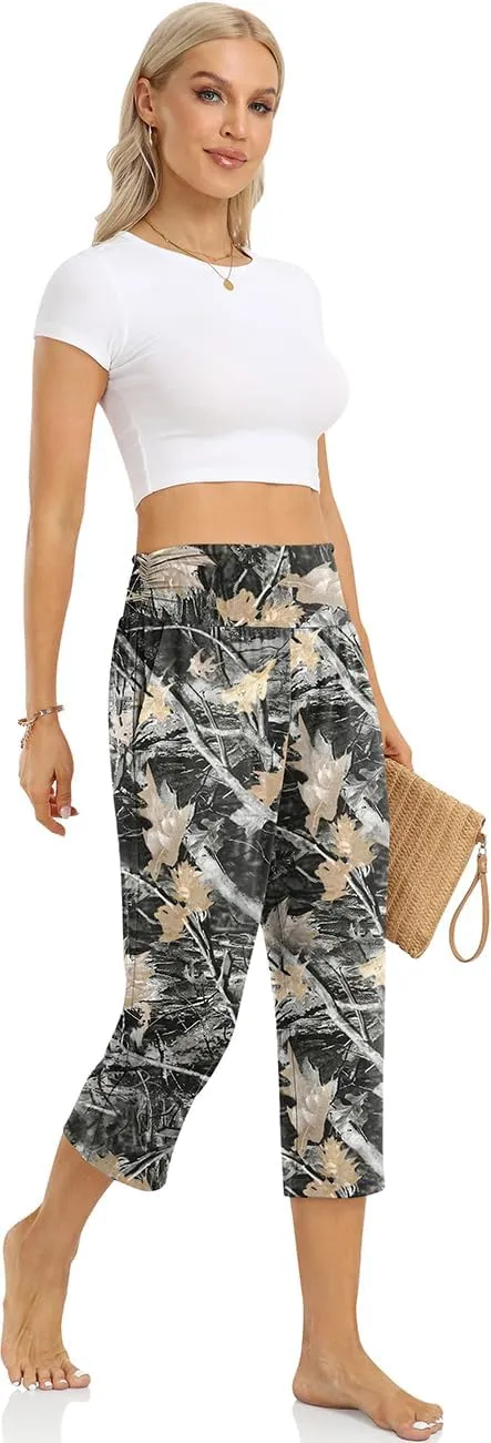 UEU Women's Capri Pants Summer Loose Yoga Pants Comfy Workout Cropprd Pants with Pockets