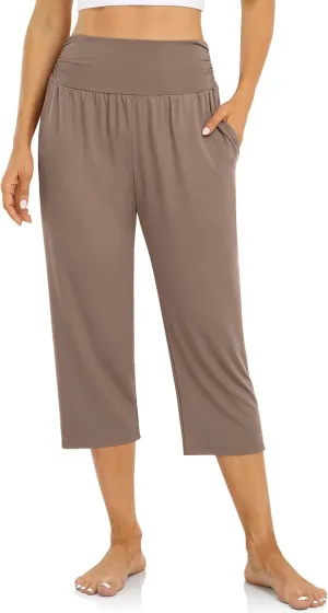 UEU Women's Capri Pants Summer Loose Yoga Pants Comfy Workout Cropprd Pants with Pockets