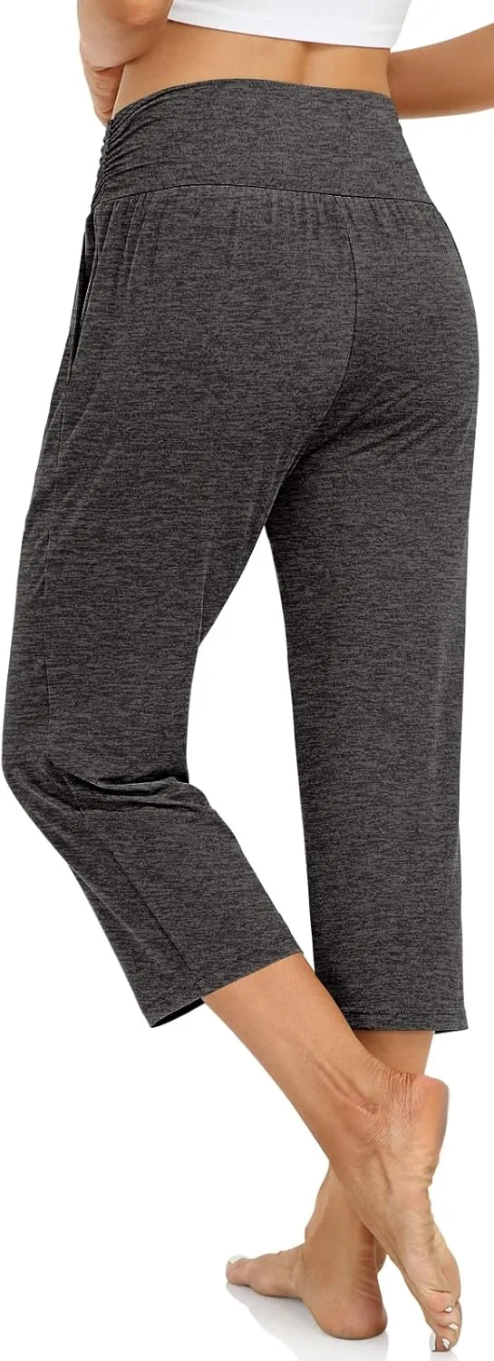 UEU Women's Capri Pants Summer Loose Yoga Pants Comfy Workout Cropprd Pants with Pockets