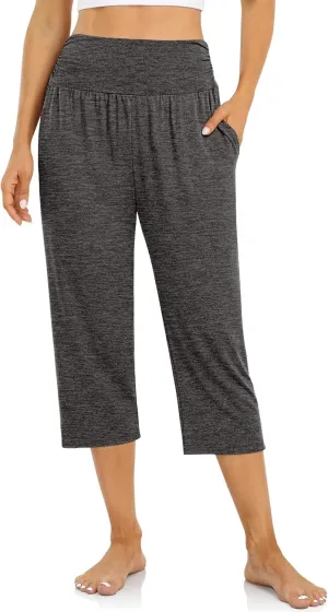 UEU Women's Capri Pants Summer Loose Yoga Pants Comfy Workout Cropprd Pants with Pockets