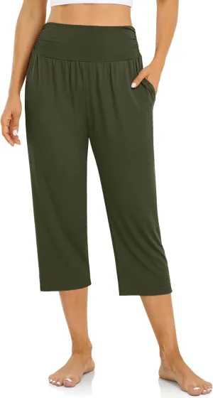 UEU Women's Capri Pants Summer Loose Yoga Pants Comfy Workout Cropprd Pants with Pockets