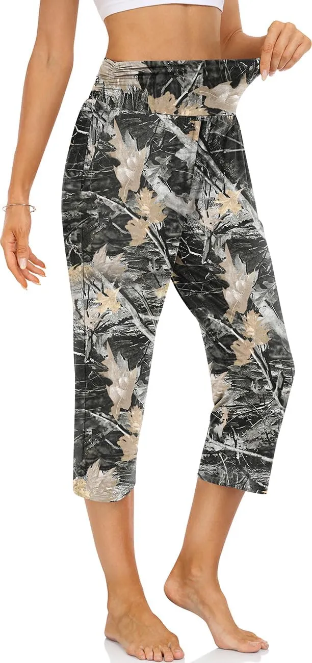 UEU Women's Capri Pants Summer Loose Yoga Pants Comfy Workout Cropprd Pants with Pockets