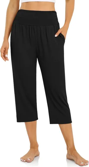 UEU Women's Capri Pants Summer Loose Yoga Pants Comfy Workout Cropprd Pants with Pockets