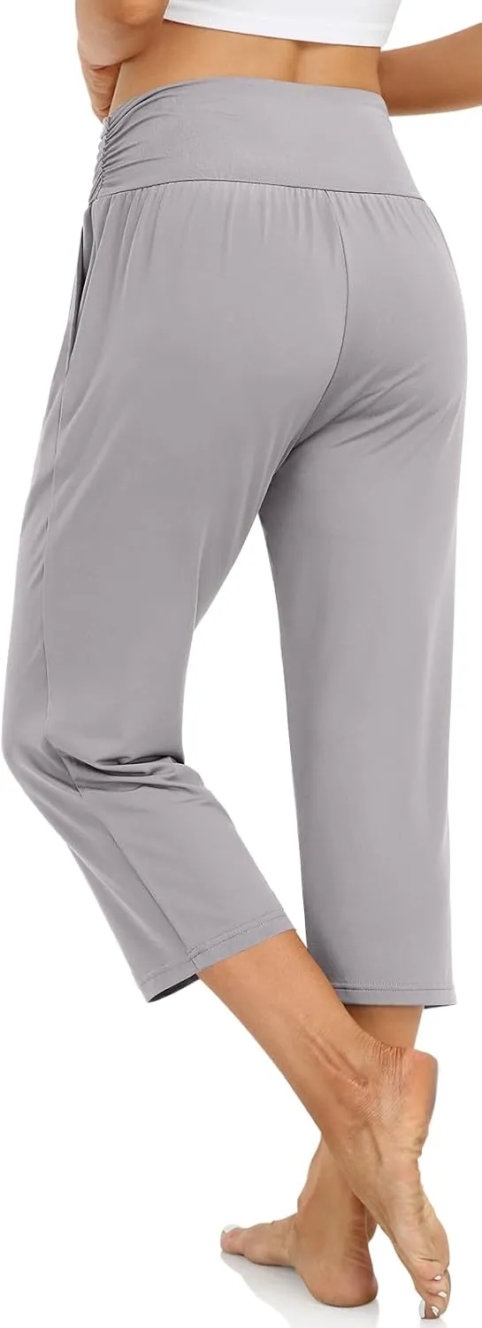 UEU Women's Capri Pants Summer Loose Yoga Pants Comfy Workout Cropprd Pants with Pockets