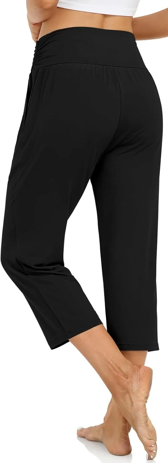 UEU Women's Capri Pants Summer Loose Yoga Pants Comfy Workout Cropprd Pants with Pockets