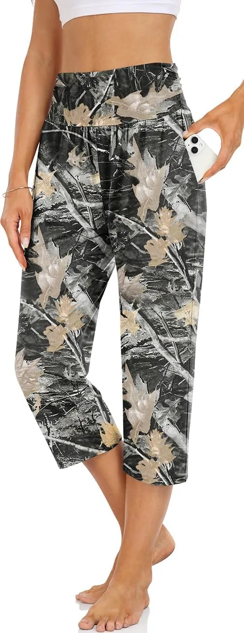 UEU Women's Capri Pants Summer Loose Yoga Pants Comfy Workout Cropprd Pants with Pockets