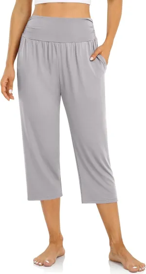 UEU Women's Capri Pants Summer Loose Yoga Pants Comfy Workout Cropprd Pants with Pockets
