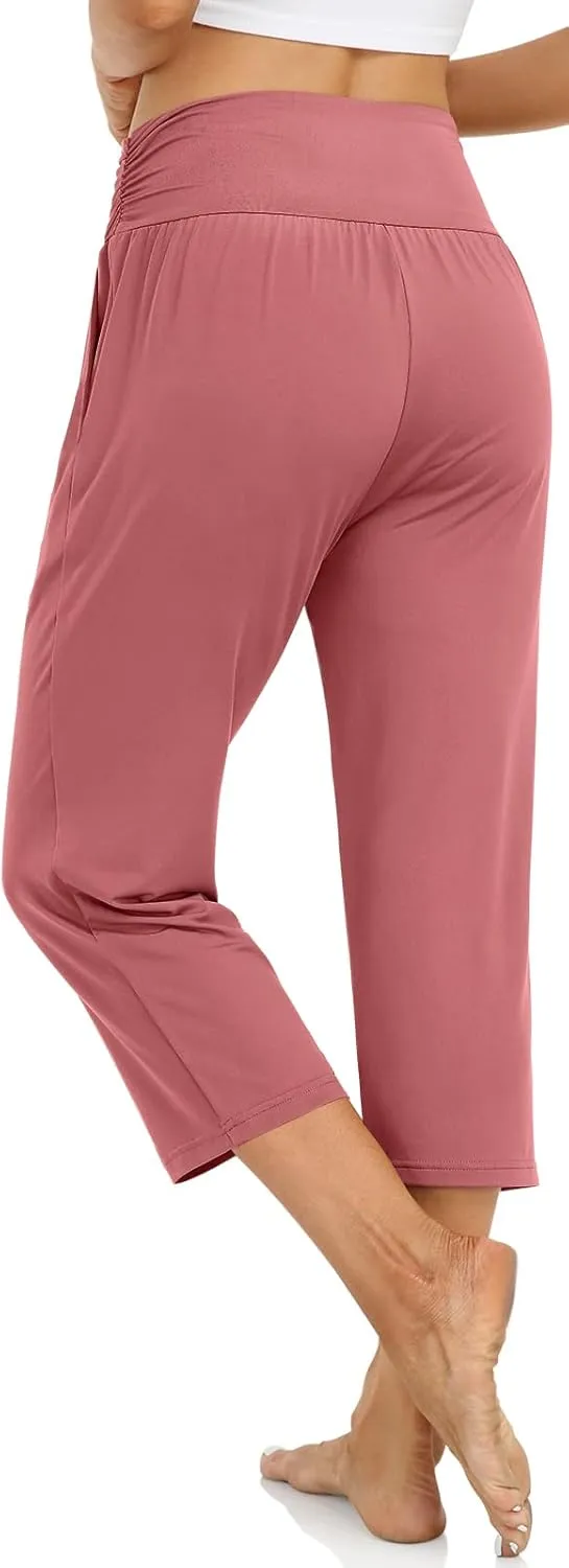 UEU Women's Capri Pants Summer Loose Yoga Pants Comfy Workout Cropprd Pants with Pockets