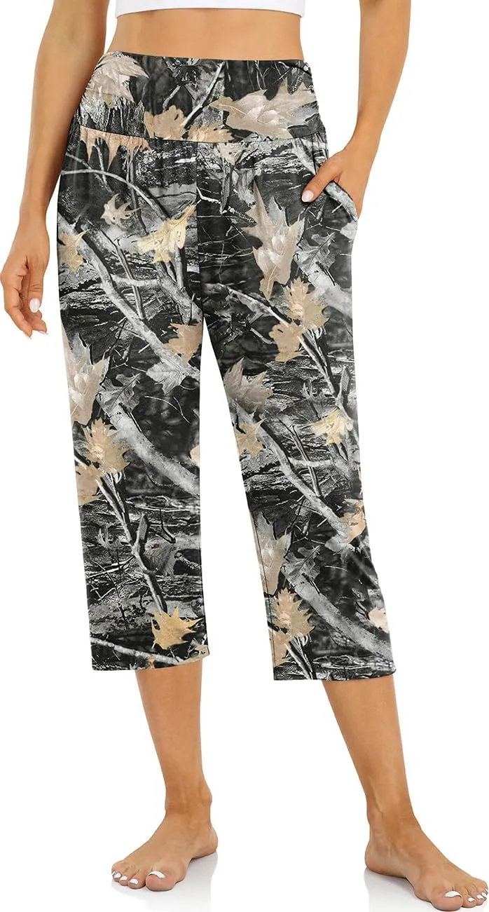 UEU Women's Capri Pants Summer Loose Yoga Pants Comfy Workout Cropprd Pants with Pockets