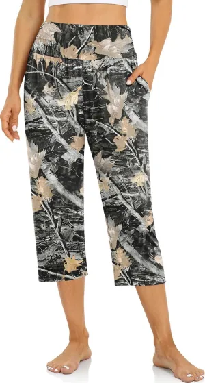 UEU Women's Capri Pants Summer Loose Yoga Pants Comfy Workout Cropprd Pants with Pockets