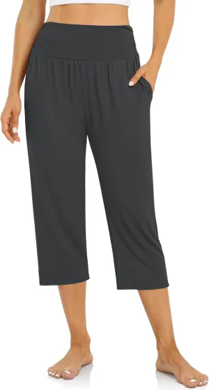 UEU Women's Capri Pants Summer Loose Yoga Pants Comfy Workout Cropprd Pants with Pockets
