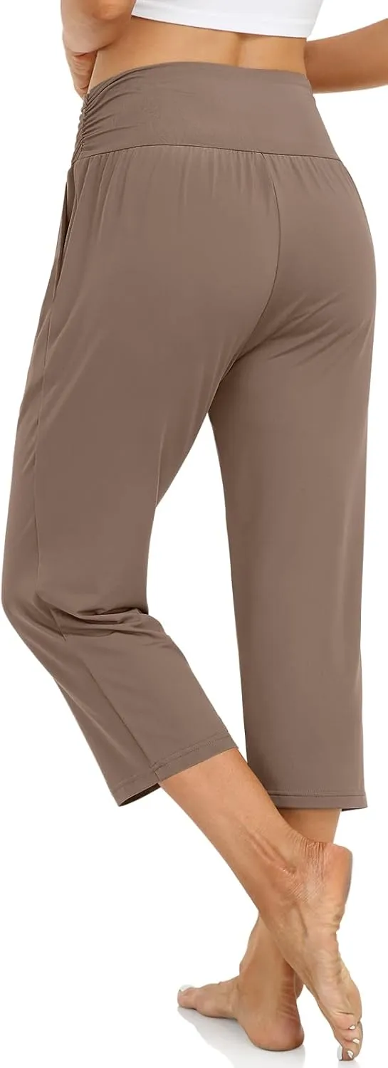 UEU Women's Capri Pants Summer Loose Yoga Pants Comfy Workout Cropprd Pants with Pockets
