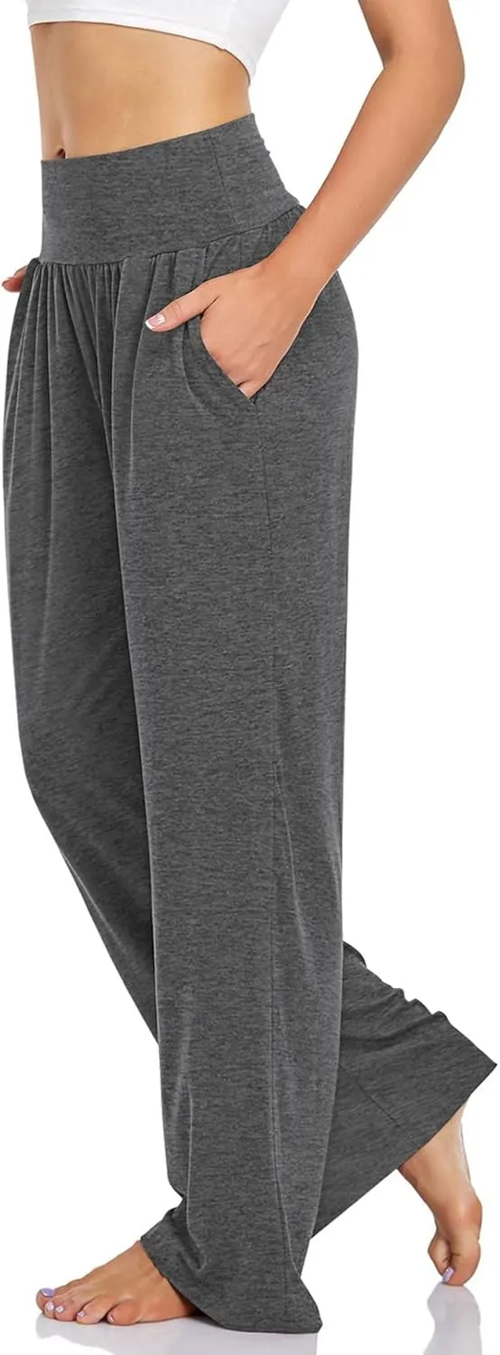 UEU Women's Casual Loose Wide Leg Cozy Pants Yoga Sweatpants Comfy High Waisted Sports Athletic Lounge Pants with Pockets