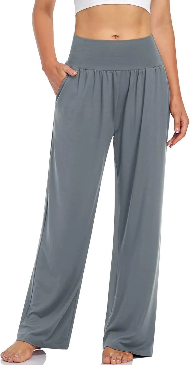 UEU Women's Casual Loose Wide Leg Cozy Pants Yoga Sweatpants Comfy High Waisted Sports Athletic Lounge Pants with Pockets
