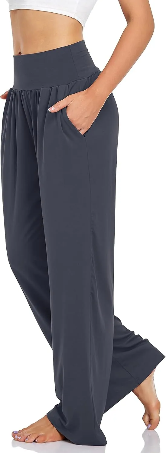 UEU Women's Casual Loose Wide Leg Cozy Pants Yoga Sweatpants Comfy High Waisted Sports Athletic Lounge Pants with Pockets