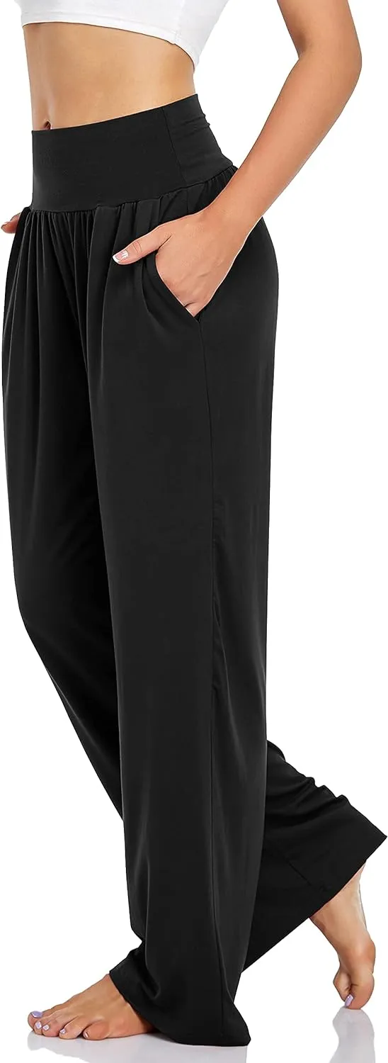 UEU Women's Casual Loose Wide Leg Cozy Pants Yoga Sweatpants Comfy High Waisted Sports Athletic Lounge Pants with Pockets
