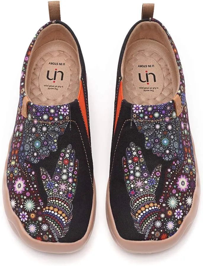 UIN Men's Walking Travel Shoes Slip On Canvas Casual Loafers Lightweight Comfort Art Painted Fashion Sneaker Pray for Goddness (9.5)