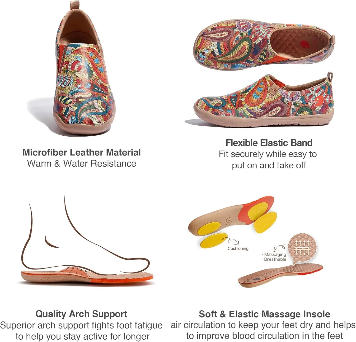 UIN Women's Artistic Design Slip-On Microfiber PU Shoes Stylish Comfortable Casual Loafers Lightweight Everyday Travel Footwear
