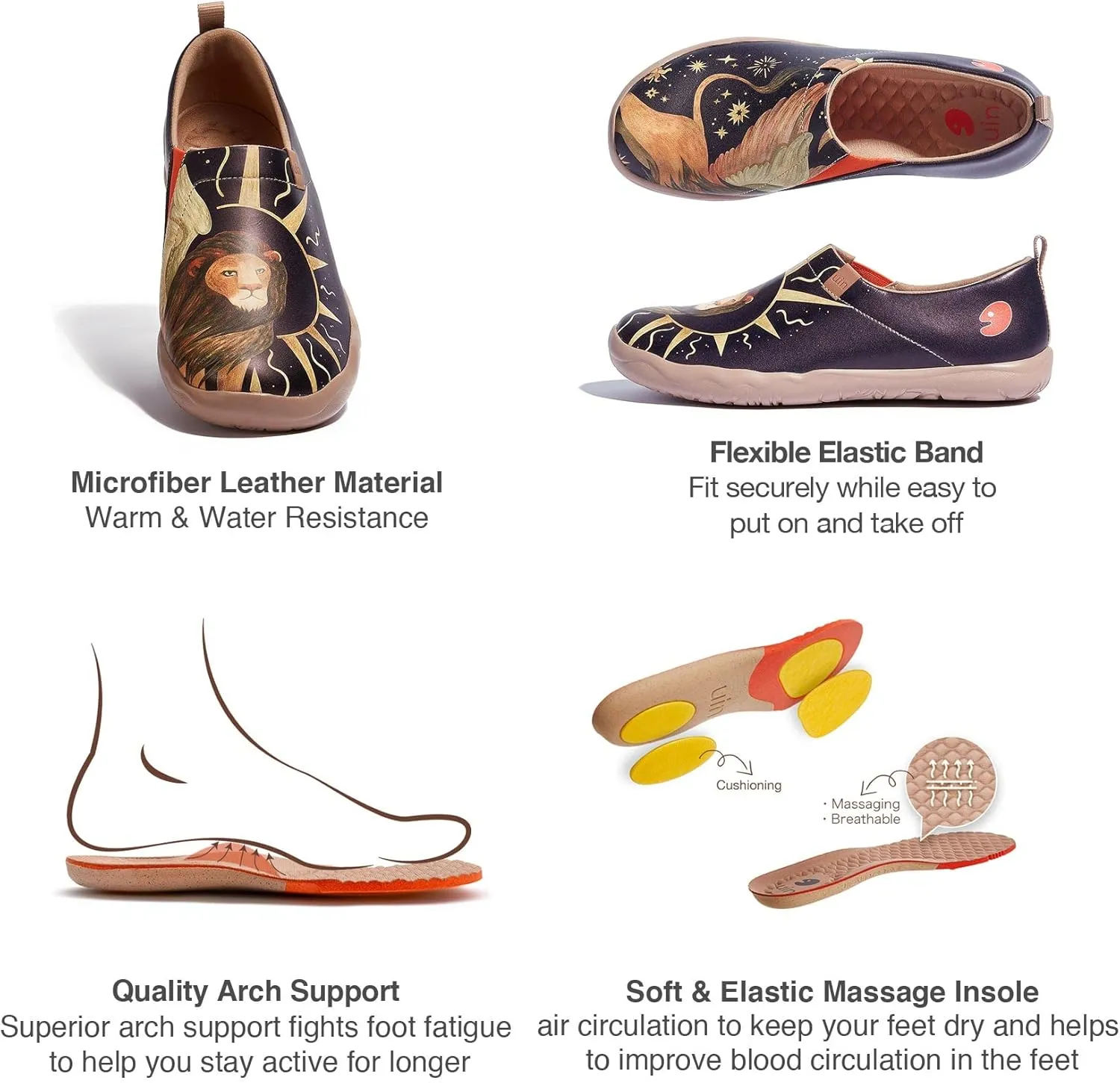 UIN Women's Artistic Design Slip-On Microfiber PU Shoes Stylish Comfortable Casual Loafers Lightweight Everyday Travel Footwear
